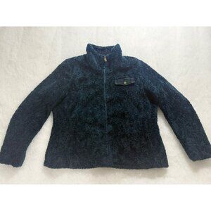 Pendleton Sherpa Fleece Jacket XL Navy Blue Zip Front Plaid Trim Cozy Soft Warm